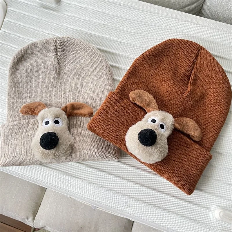 Wallace&Gromit cartoon cute and funny autumn and winter warm knitted beanie simple and versatile dome couple accessories gift