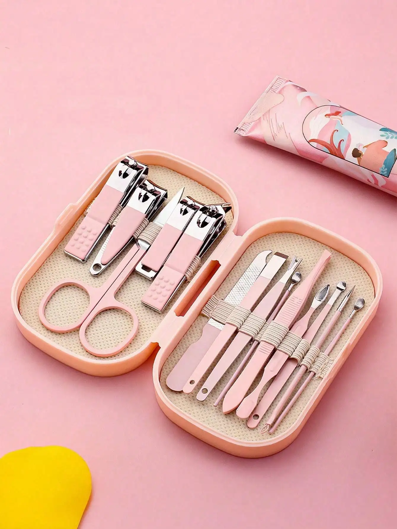 14 Piece Deluxe Manicure & Pedicure Set Pink And Blue Stainless Steel Nail Scissors, Clippers, Ear Digging Spoon for Men & Women