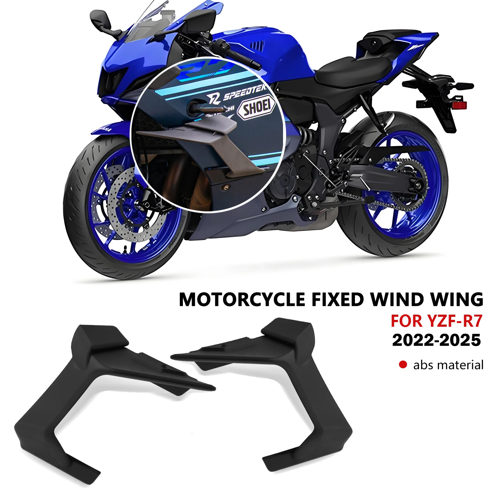 

Для YZF-R7 YZFR7 2025 2024 2023 2022 мотоциклетная крышка с фиксированным крылом, аэродинамическая рамка YZF R7, новое крыло, воздушная направляющая, спойлер, элерон