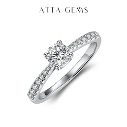 ATTAGEMS 0.5ct 5.0mm D Color Round Rhodium Plating 925 Silver Moissanite Ring Diamond Test Passed Jewelry Woman Girlfriend Gift