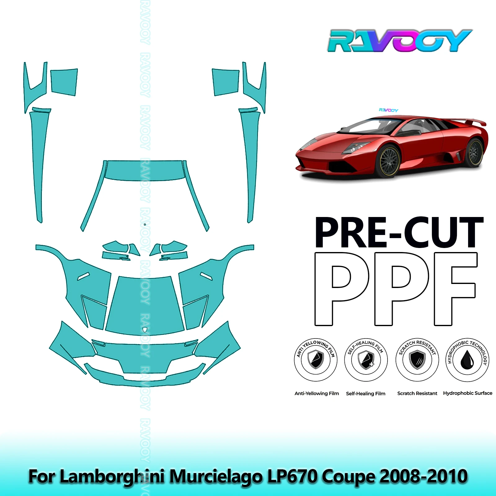 

8.5Mil Precut Paint Protection Film PPF Clear Bra Front Kit+Rockers For Lamborghini Murcielago LP670 Coupe 2008-2010