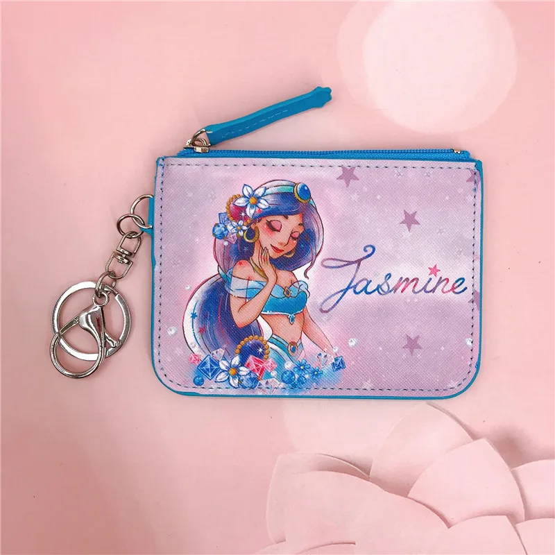 Anime Disney Princess Card Sleeve Cartoon Ariel Jasmine Belle Princess Card Sleeve portachiavi Card Bag portamonete regali per bambini