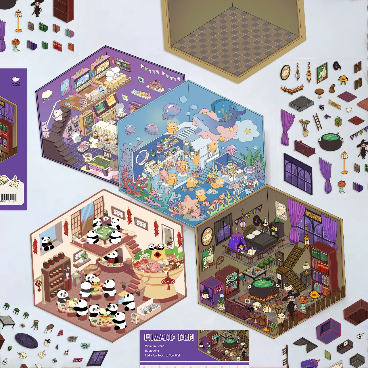 PET Cartoon Scenery Stickers Cute Miniature World 3D House Decompression DIY Scene Hand Account Stickers