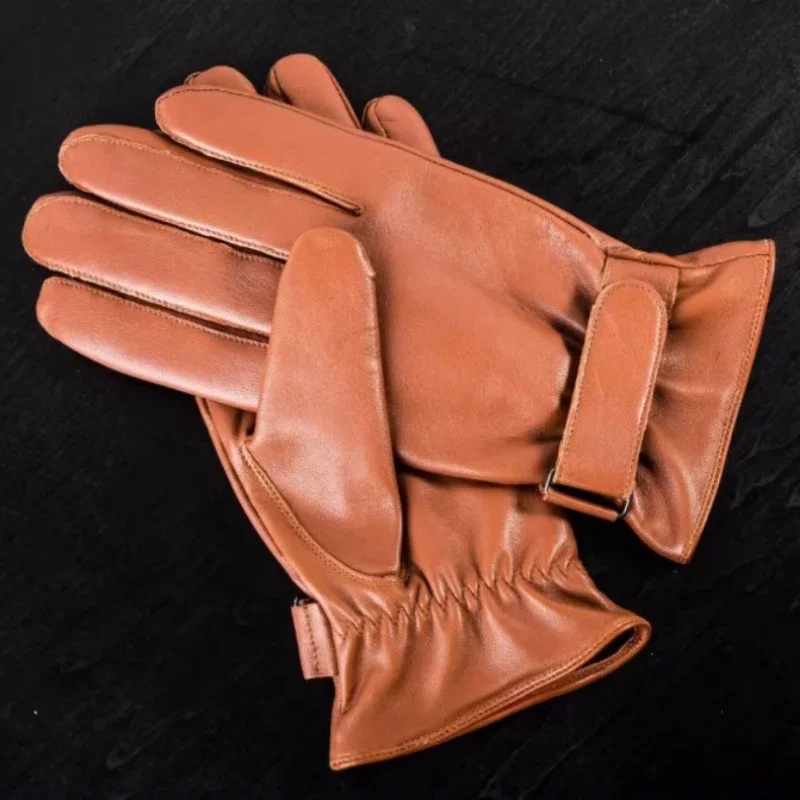 Hot Sale Men Sheepskin Gloves Genuine Leather Glove for Men Winter Outdoor Warm Thickening Cycling Thermal Gloves