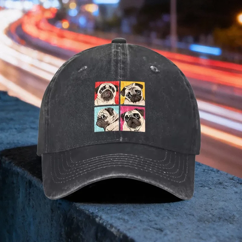 

Pug Face Pop Art Washed Baseball Cap Adjustable Cotton Casual Snapback Hat for Unisex