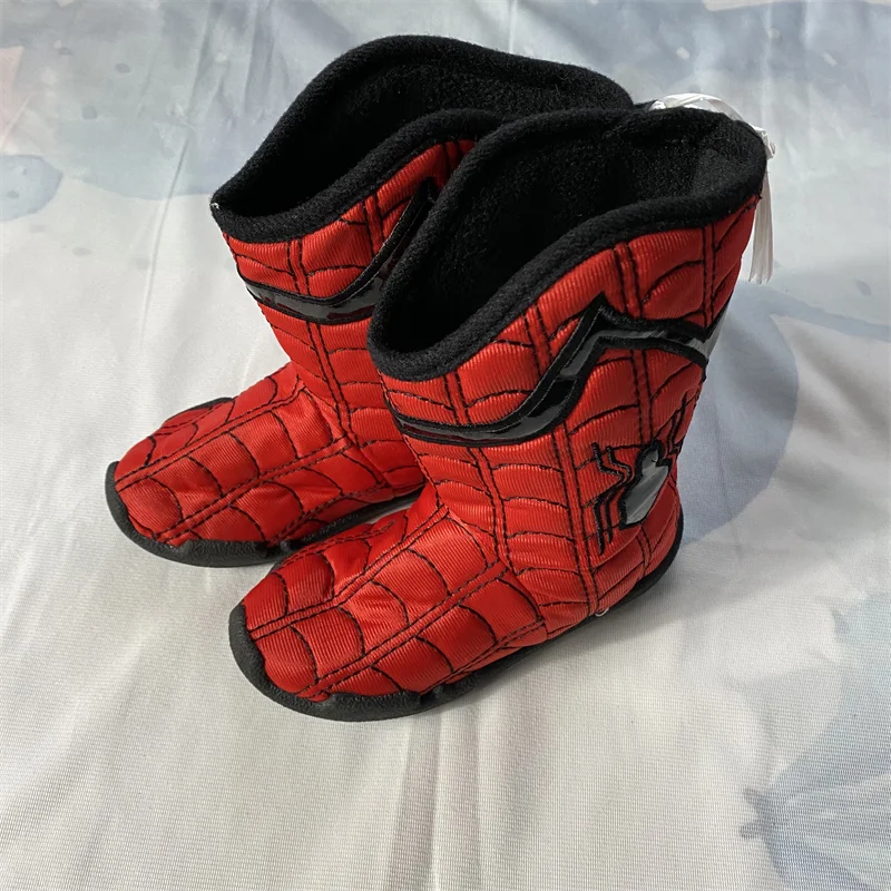 Disney Winter Cotton Slippers Baby Boy Cartoon Marvel Spiderman Children Kids Girl Long Boots Indoor Home Warm Anti-slip Shoes