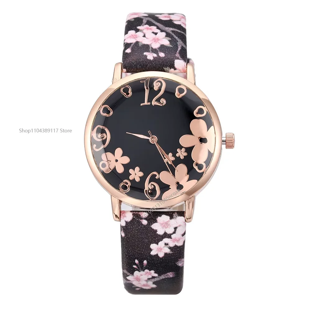 Relojes de mujer con flores coloridas, relojes de pulsera de cuarzo con cinturón estampado para niñas y mujeres, relojes informales de regalo, relojes femeninos