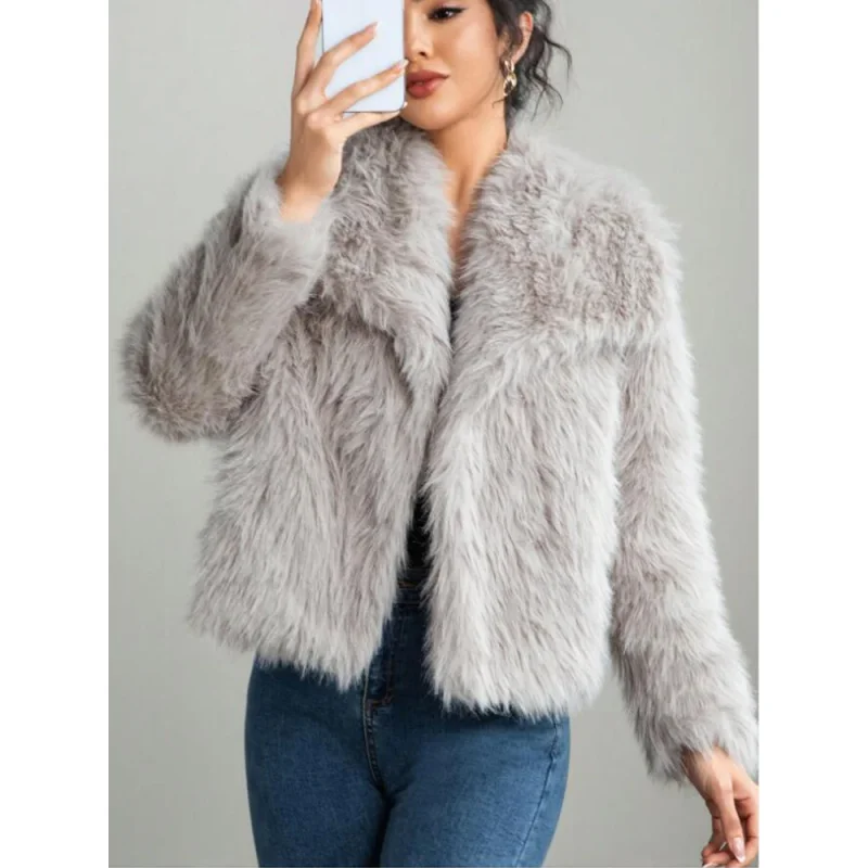 

Vintage Fur Jacket Women Autumn Winter Warm Casual Loose Faux Fur Lapel Coat 2026 New Fashion Elegant Ladies New Outerwear