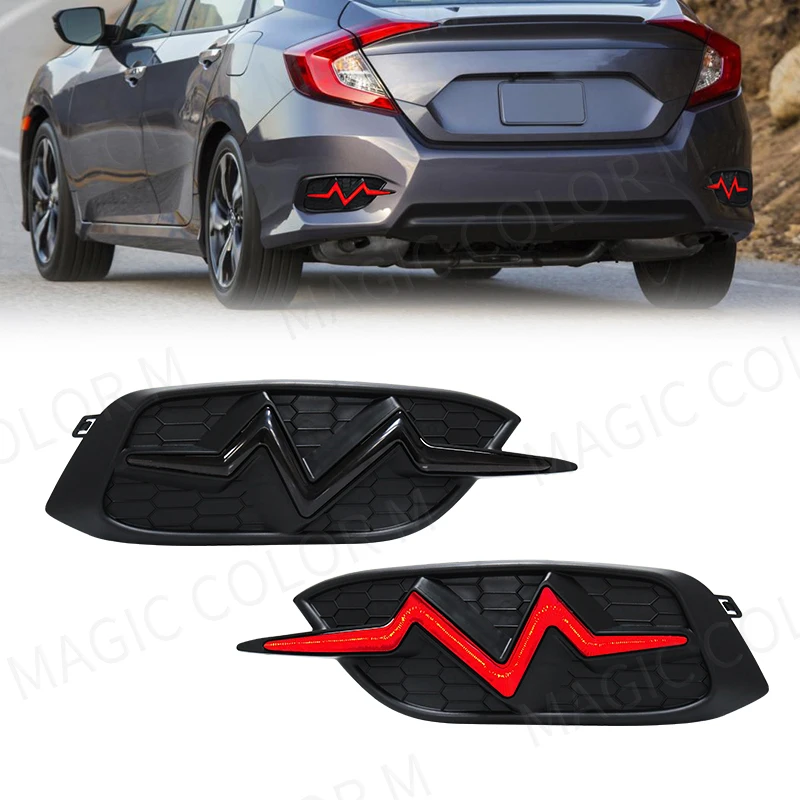 For Honda Civic 2016 2017 2018 2019 2020 Car Rear Bumper Reflector LED Light Auto Tail Light Brake Fog Driving Running Lamp 12V