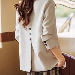 Women Blazer 2023 Spring Autumn New Fashion Rear Slit Apricot Suit Coat Female Long sleeve Casual Blazers Solid Loose Jacket