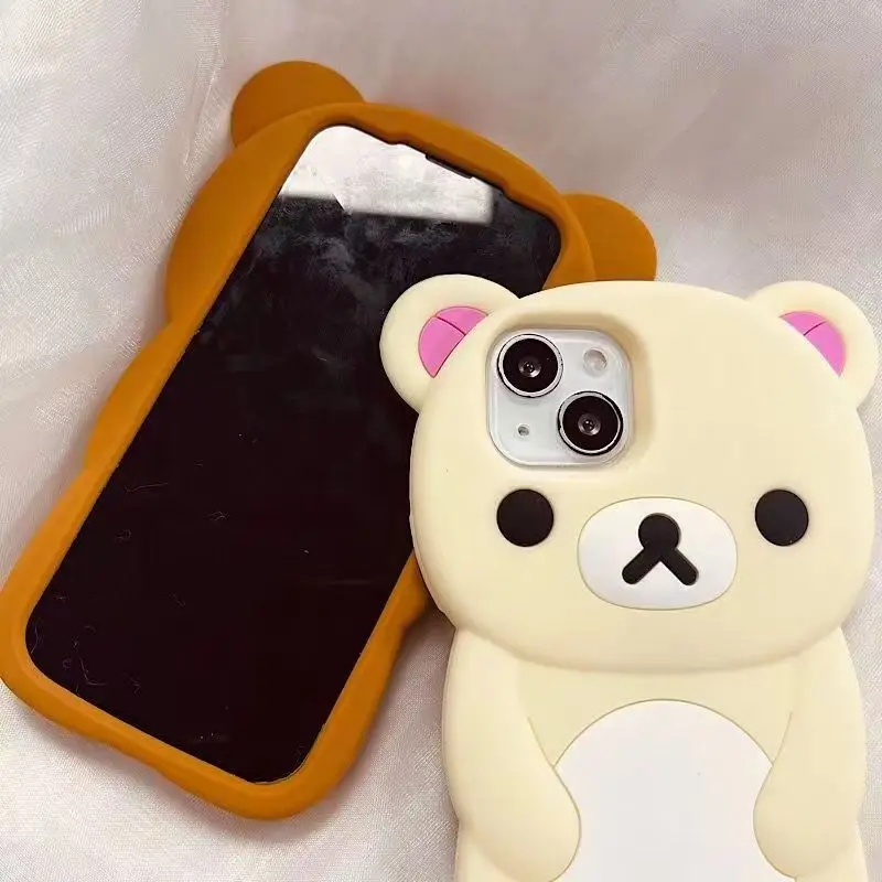 آيفون SE X XS XR 4 4S 5 5S 7 8 11 12 13 14 15 Plus 16 17 Pro Max ثلاثية الأبعاد الدب زوجين سيليكون الكرتون جراب هاتف #4