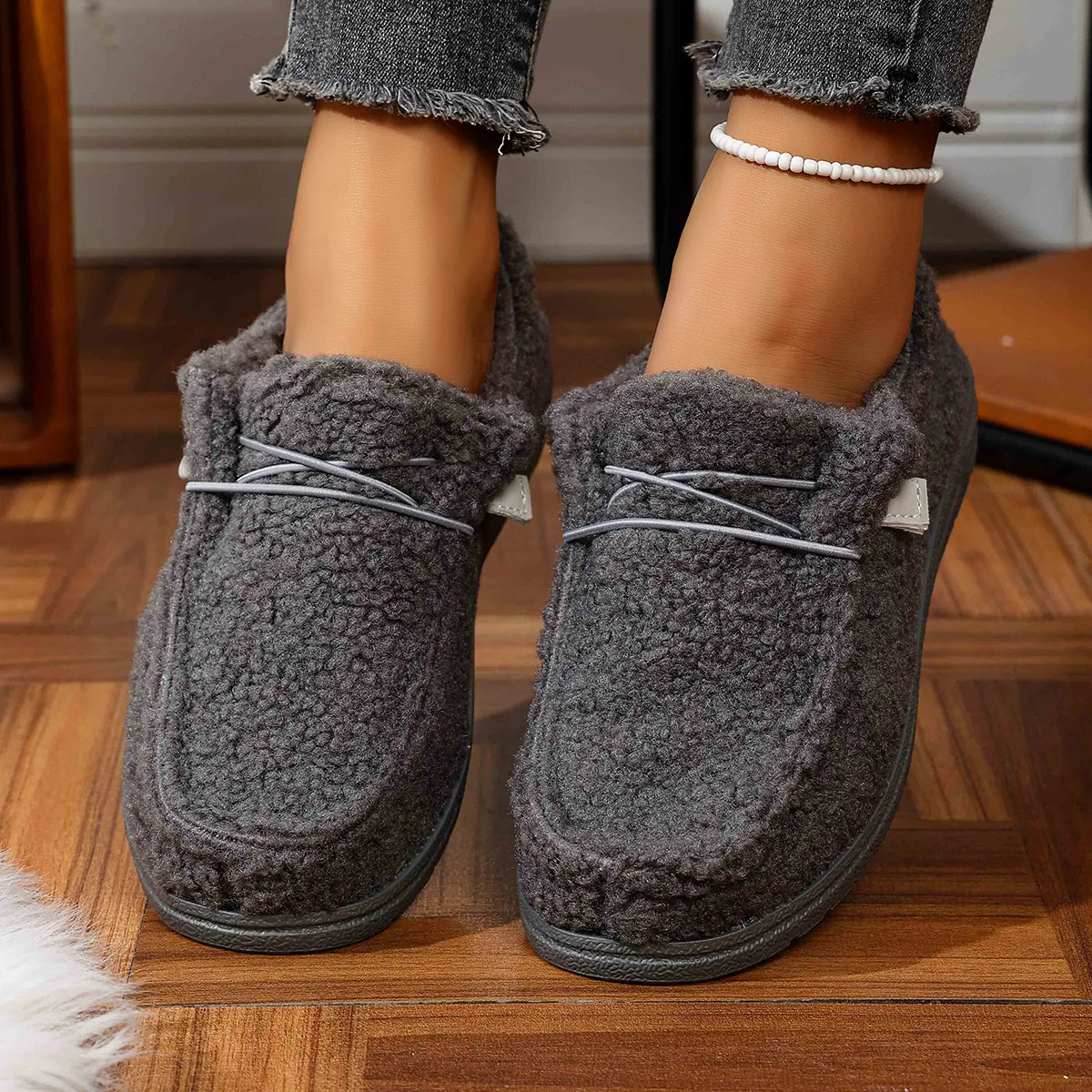Women Plush Flat Casual Shoes Fashion Winter Warm Ankle Boots Outdoor Comfortable Slip-on Round Toe Cotton Shoes Botines Mujer