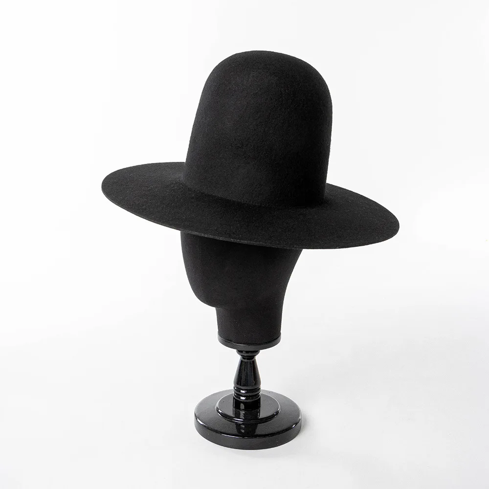 Autumn Winter Vintage Barrel-Shaped High-Top Wide-Brim Wool Felt Fedora Stage Performance Catwalk Concave Shape Hat