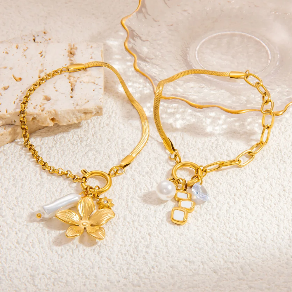 

Pearl with High-end Feel Flower Simple Fashion Accessoriesniche Design Titanium Steel Bracelet for Women