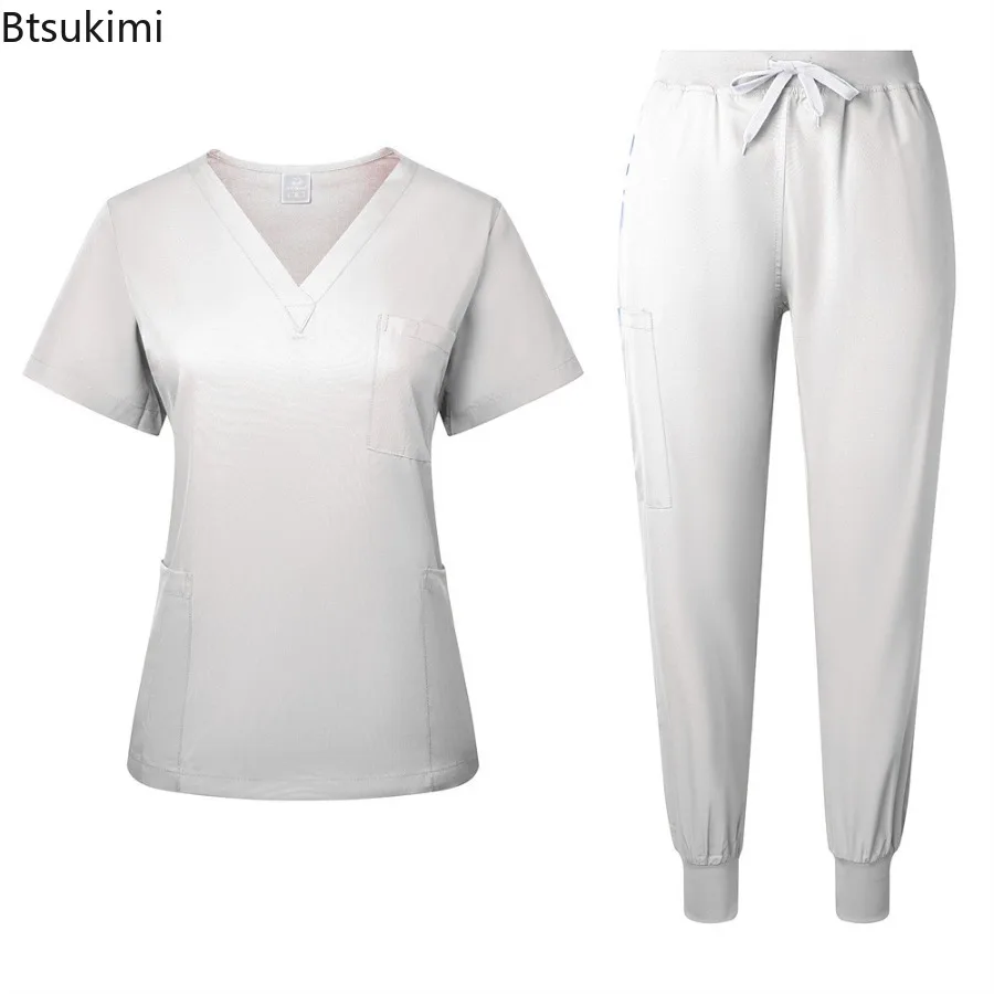 Nurse Uniforms Woman Short Sleeve V Neck Top Scrubs Jogger Pants Medical Scrubs Set Women Summer Casual Uniformes Clinicos Suit - view 2