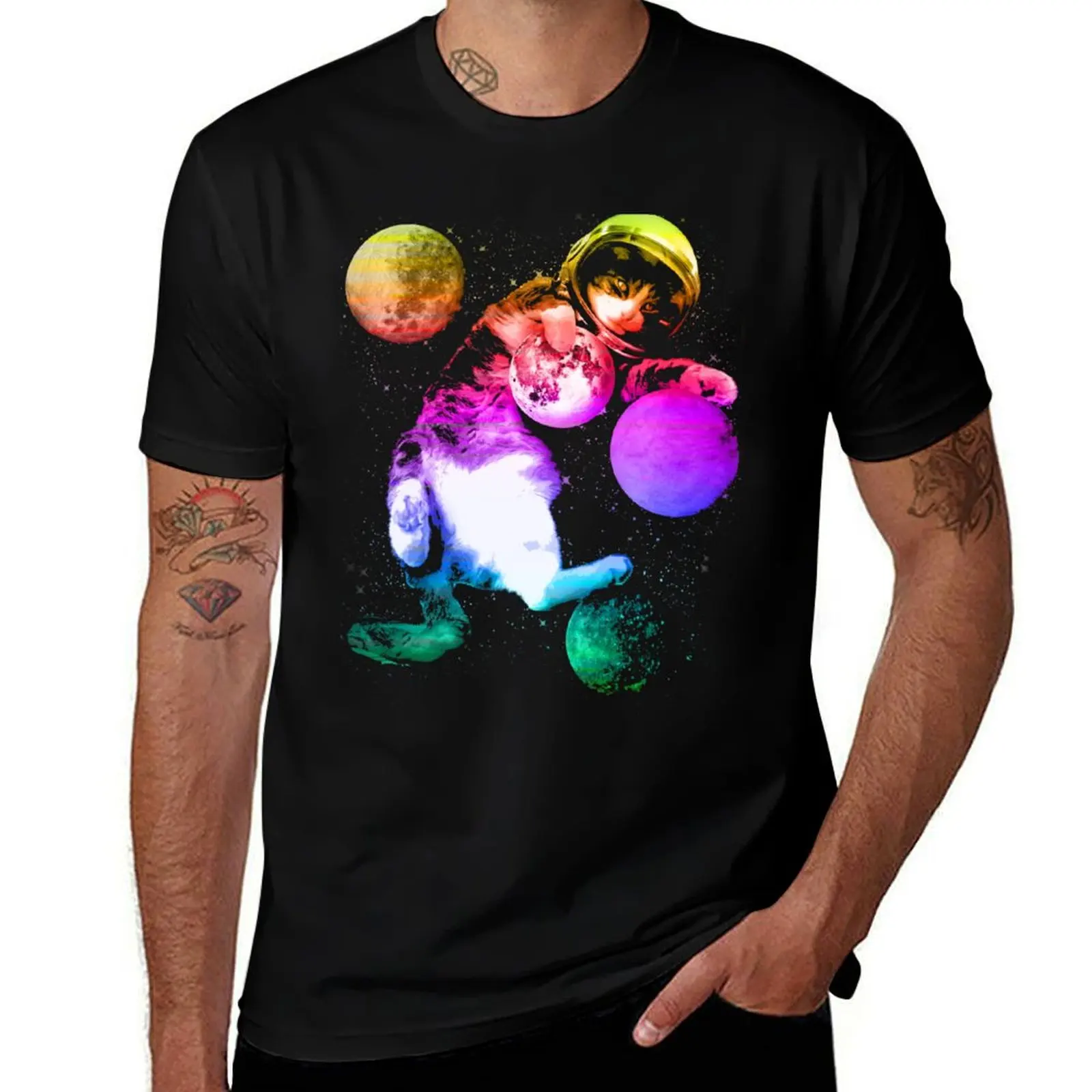 

Футболка Planet Space Cat, футболка с аниме, мужская хлопковая забавная футболка, мужская футболка