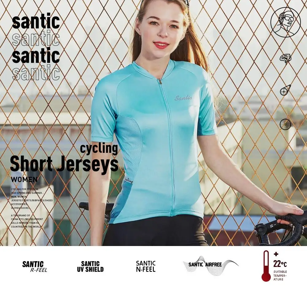 Santic Women Cycling Jersey Professional Ladies Outdoor Cycling Road Bike Jersey Bicycle Top Short Sleeve Summer Shirts