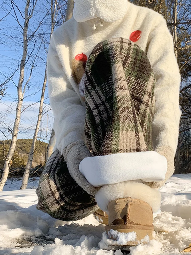 

Men's Plaid Woolen Trousers Winter New Sle Fce Lined Thi Straight Leg Wide Leg Pants American Retro Casual Long Trousers