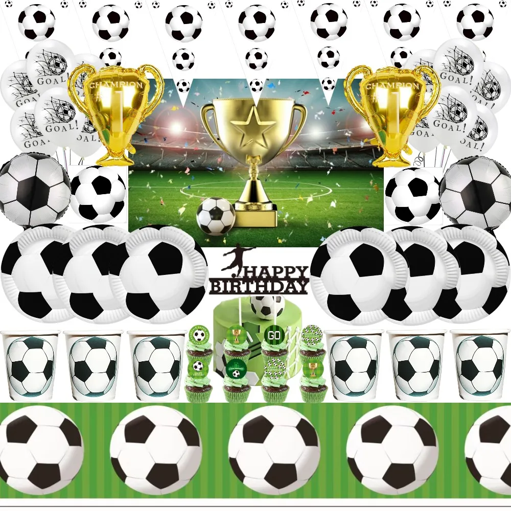 Football Theme Party Disposable Tableware Paper Plate Cup Tablecloth Baby Shower Kids Soccer Birthday Party Decoration Supplies