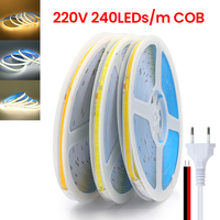 220V 110V COB LED Strip Light 2pin Wire Power Kit with IC Driver 3000k 4000k 6000k IP20 8mm PCB 240LEDs Flexible Linear Lighting