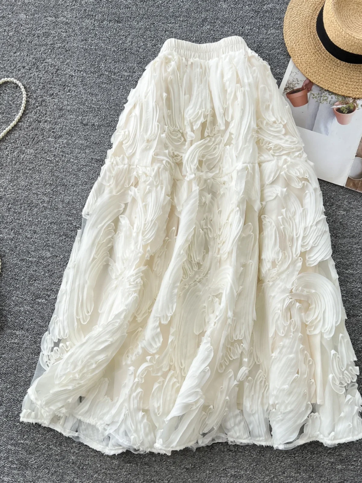Retro Heavy Work 3D Flower High Waist Half Body Skirt Women's Versatile Slimming A-Line Puffy Skirt Elegant i Umbrella Skirt
