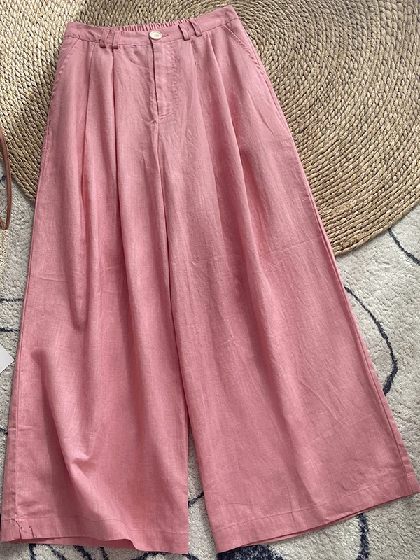 

Ele Cotton Linen Wide Leg Suit Pants plus Size Women's Summer Casual Straight Leg Trousers Versatile Long Pants