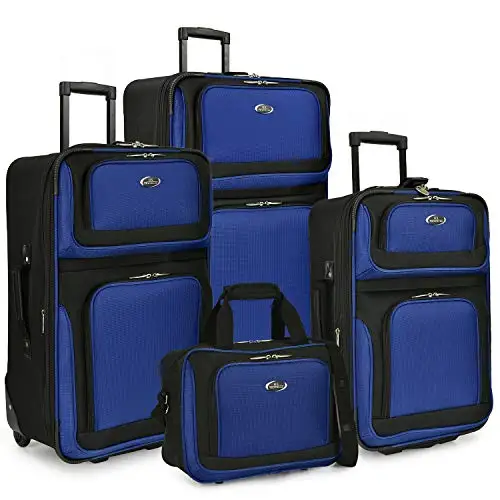 

U.S. Traveler New Yorker Lightweight Expandable Rolling Luggage, Blue, 4-Piece Set