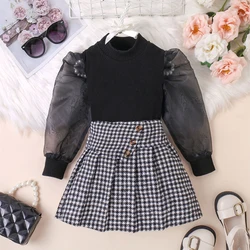 2024 Children Clothes Girl Long Sleeve Top & Casual Skirts Two-Piece Skirt Set Fashion Autumn Clothing For 1.5-6 Years Baby Girl