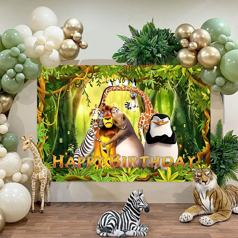 MADAGASCAR Background Birthday Party Baby Shower Decoration Supplies Gifts  Jungle Safari Banner Children Photography Backdrops