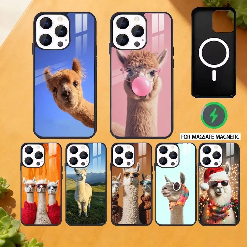 

Cute Animals A-Alpaca Phone Case For iPhone 17 16 15 14 13 12 Pro Max Plus for Magsafe Mirror Wireless Magnetic Cover