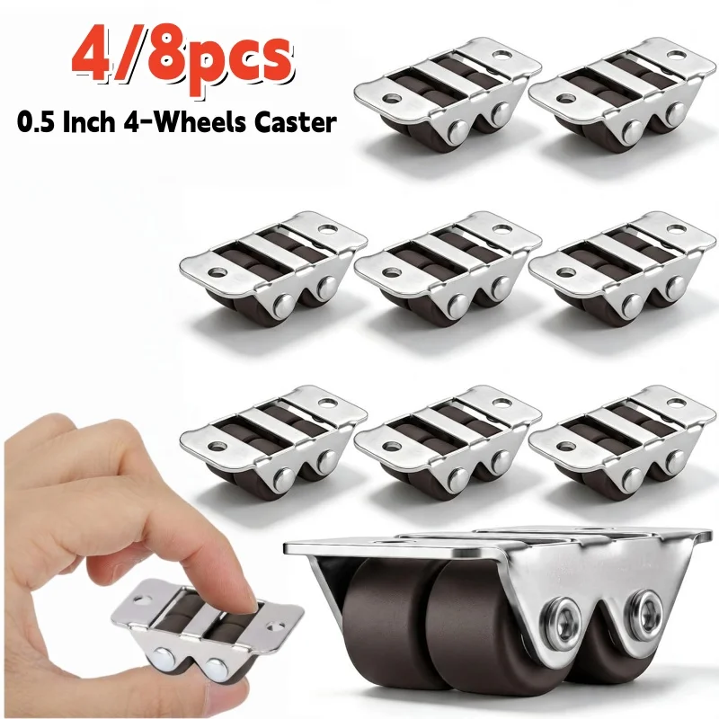 4/8pcs New Silent Rubber 4-Wheel Casters,0.5