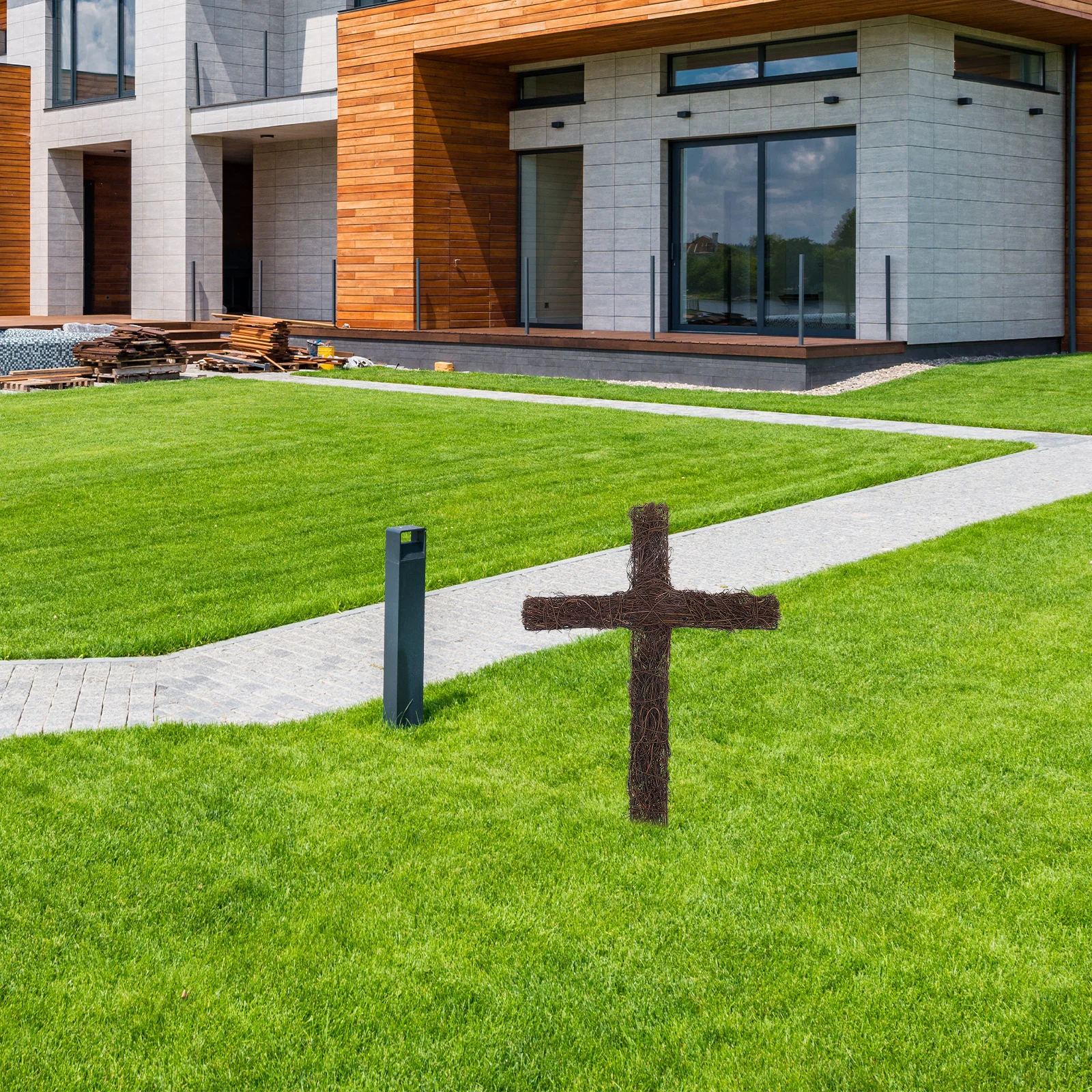 Stake Diy Garden Decoration Frame Outdoor Woven Rattan Cross Religious Jesus Cross Stake Retro Chic Woven Rattan For Diy