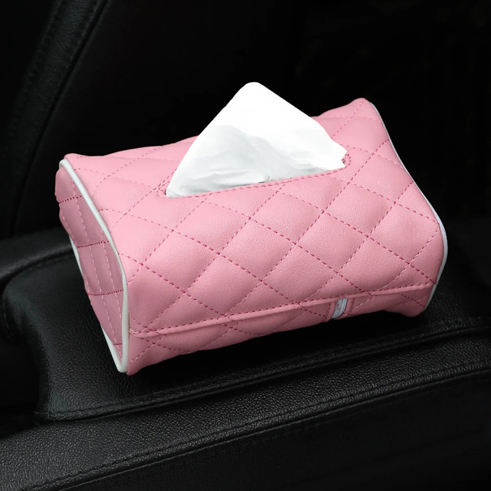 

Car Tissue Holder Pink Pu Easy Install Foldable Space Saving Auto Accessories Car Paper Storage Box Tissue Case