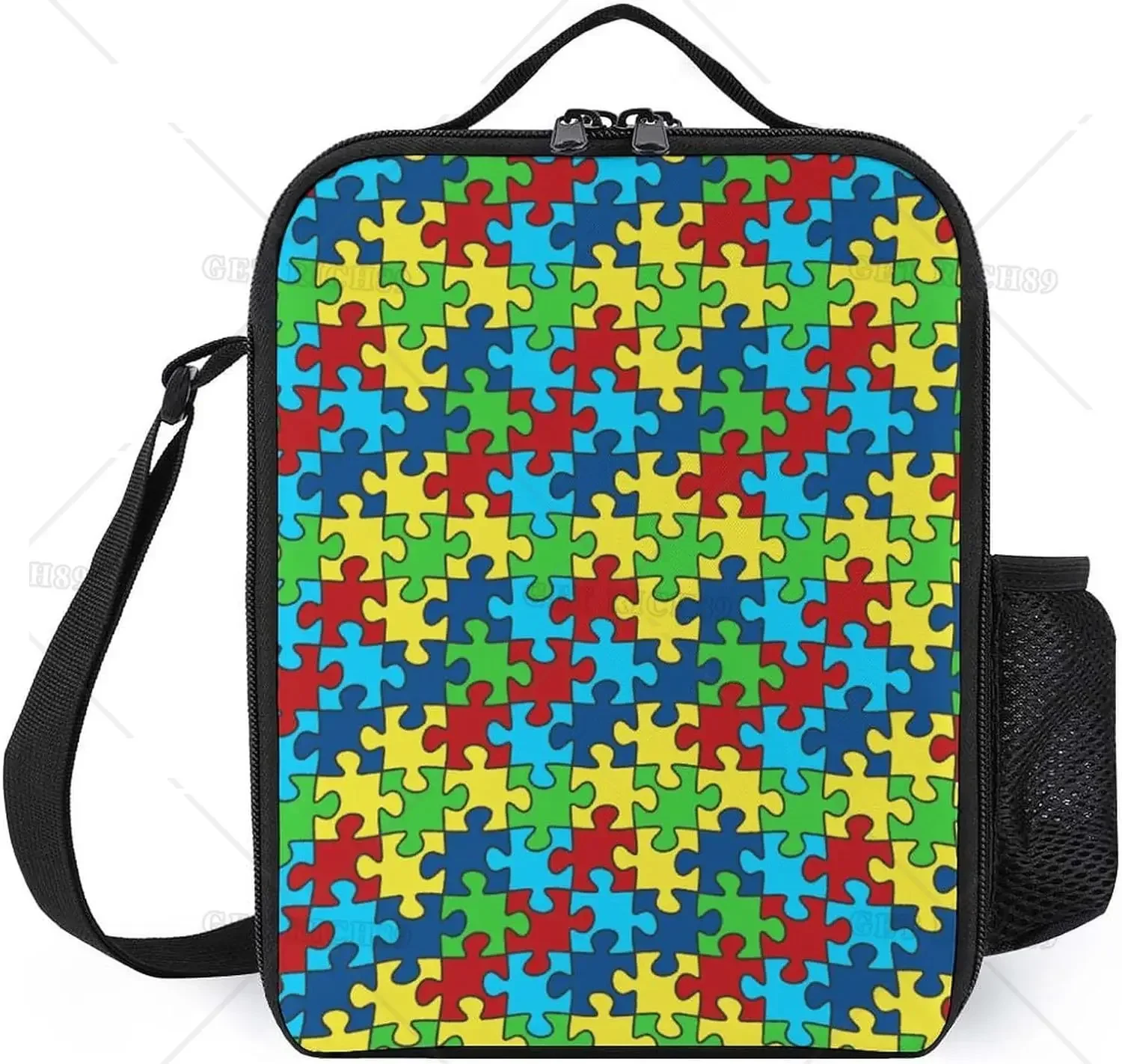 Autism Awareness Puzzle Insulation Lunch Tote Bag for Women Men Reusable Portable Cooler Bag for Work Travel Picnic School