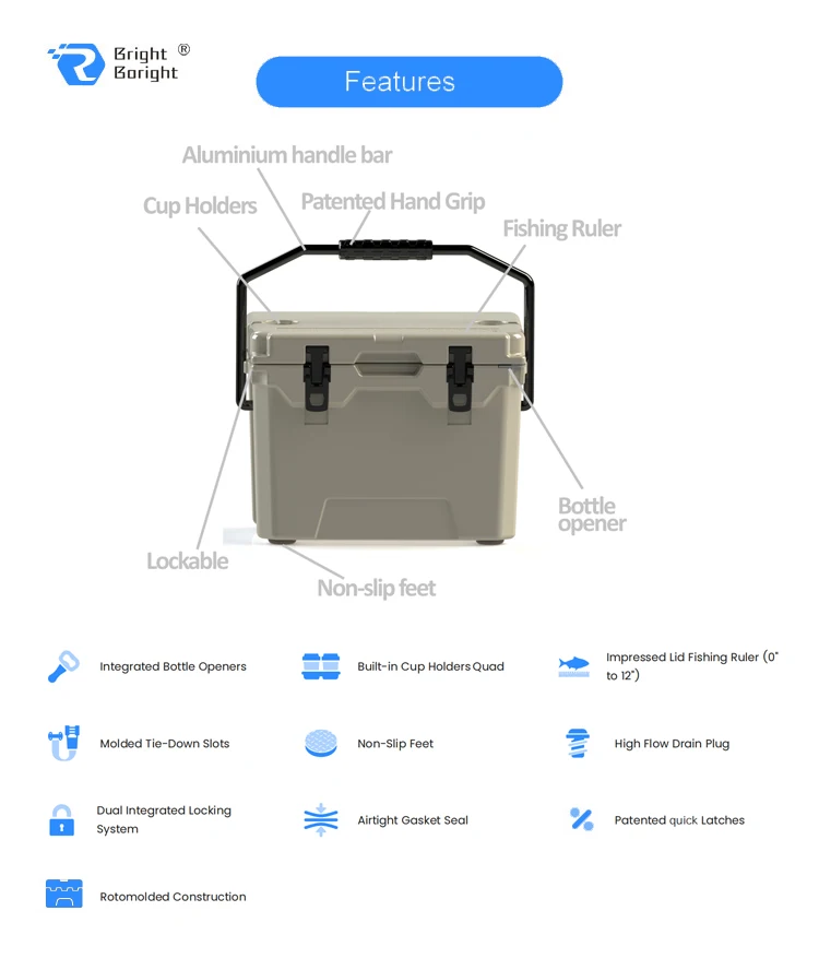 25QT portable rotomold cooler insulated ice box fishing outdoor professional cooler box for camping and climbing