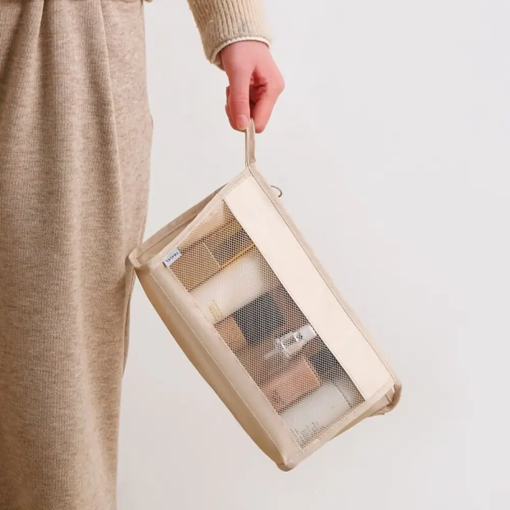 Portable Zipper Cosmetic Bag Mesh Handheld Makeup Pouch Large Capacity Hanging Mesh Package Travel