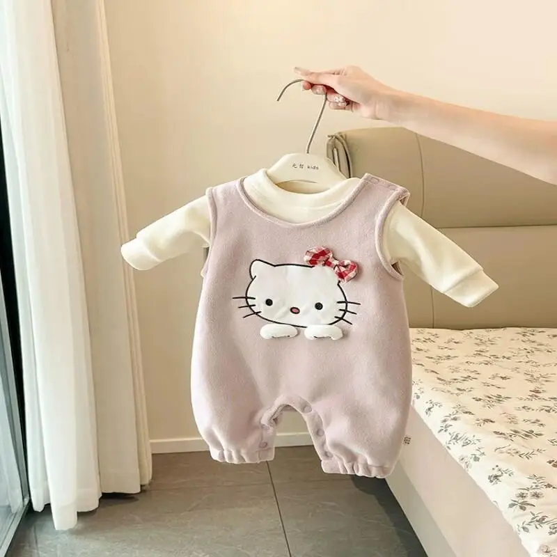 

Детский комбинезон Sanrio Hello Kitty, комплект из двух предметов, на флисовой подкладке, для мальчиков и девочек, осенне-зимний, милый, теплый, модный комбинезон с изображением кота