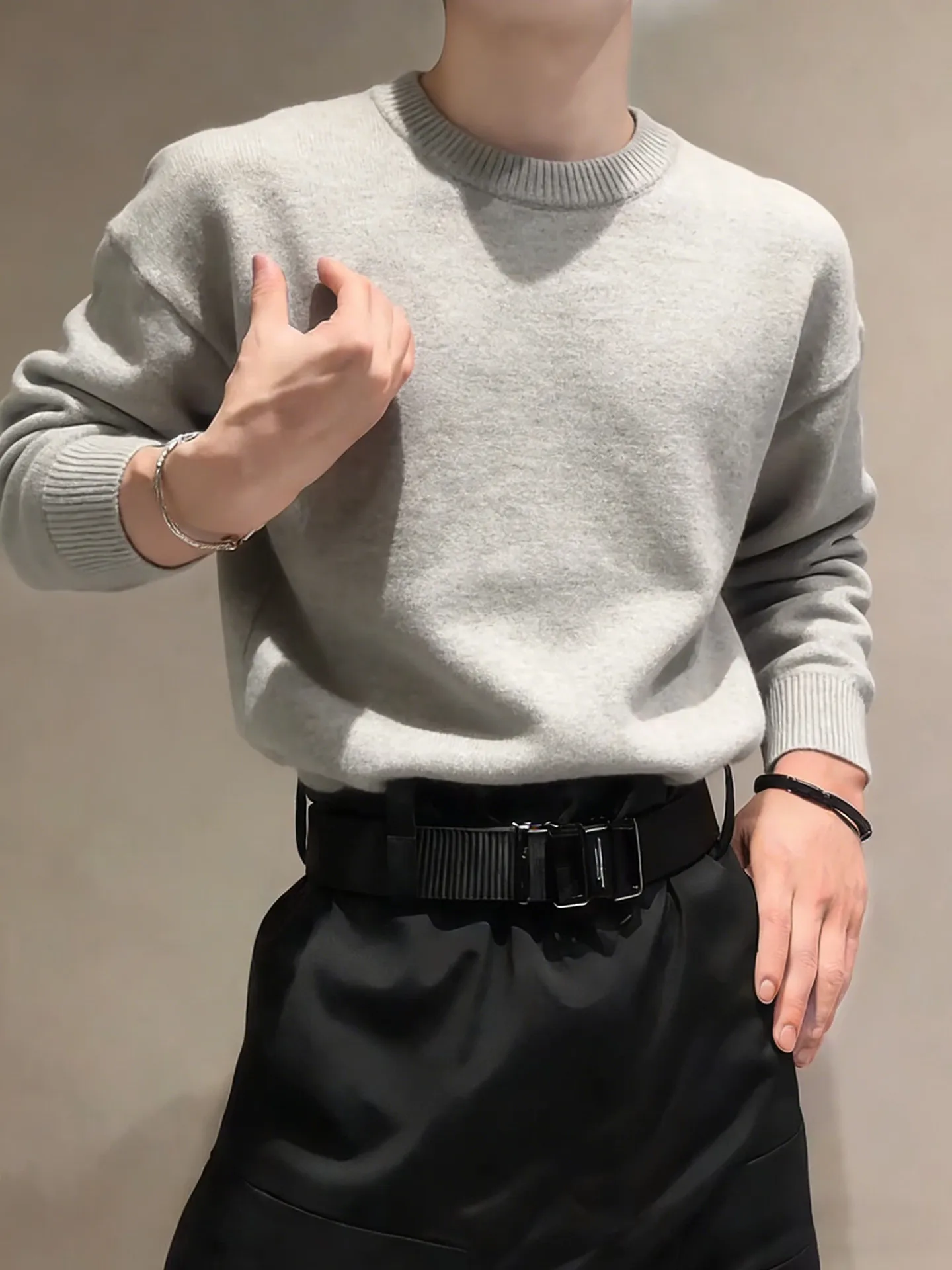 

Мужской трикотажный свитер с подкладкой из американского флиса, зимний, свободного кроя, с высоким воротом, для повседневной носки, базовый слой, с длинным рукавом