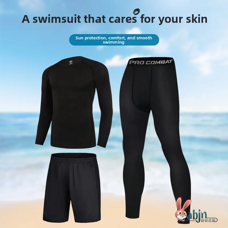 combinaison-de-natation-a-manches-longues-et-pantalon-long-pour-hommes-sechage-rapide-protection-solaire-combinaison-de-plongee-short-noir-pur-resistant-aux-eclaboussures-d'eau-vetements-de-plage