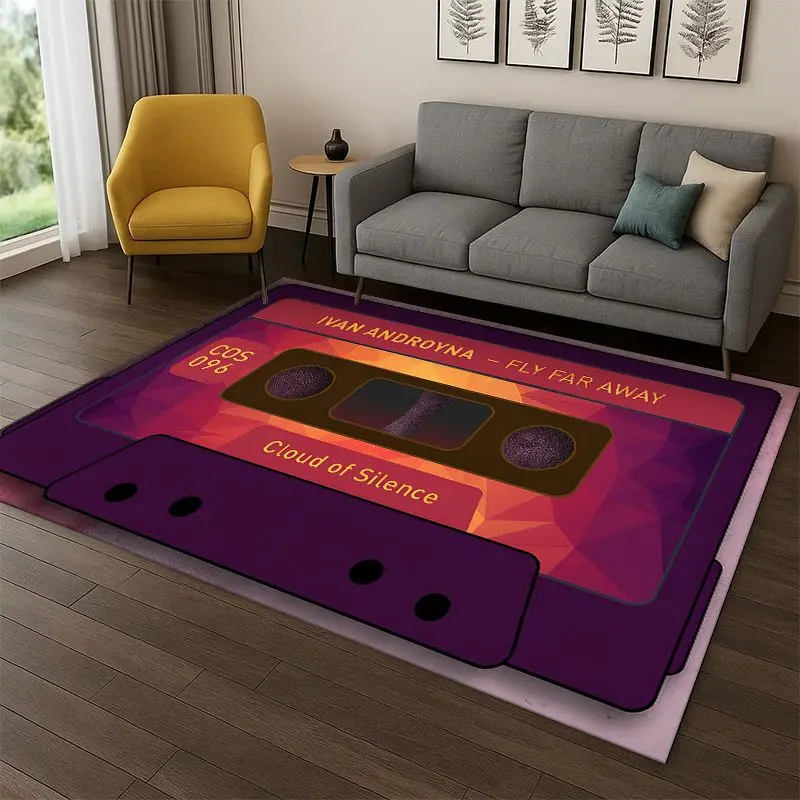Music Cassette Tape Retro Recorder CD Carpet Rug for Bedroom Living Room Sofa Playroom Doormat Home Decor,Area Rug Non-slip Gift