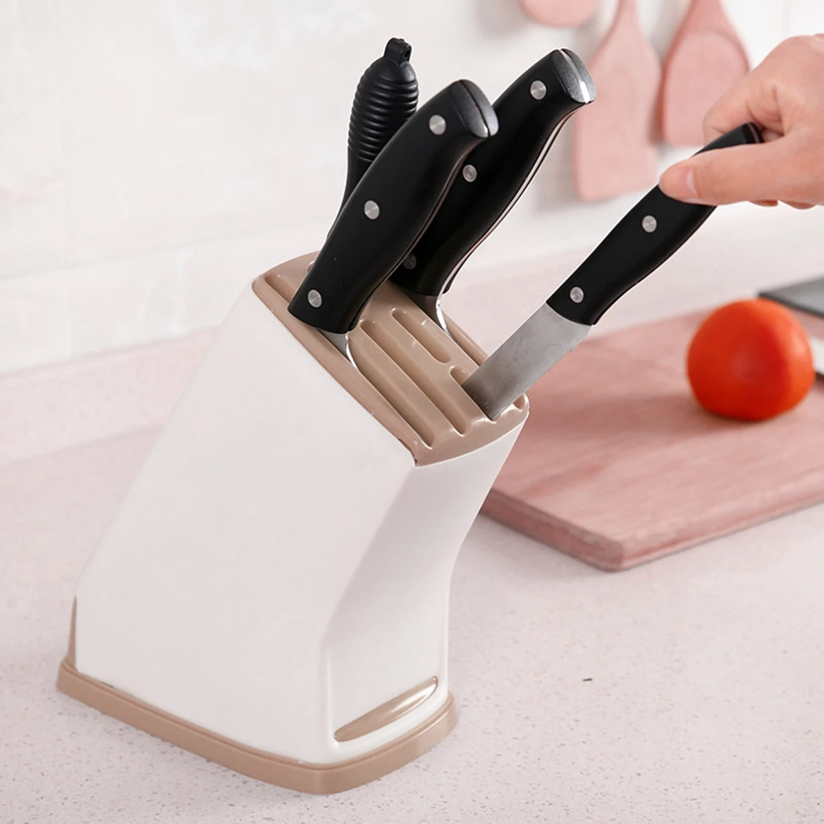 

Knife Holder Storage Rack Kitchen Utensils Drain Knife Storage Rack Plastic Multifunctional Table Small Kitchen Knife Holder