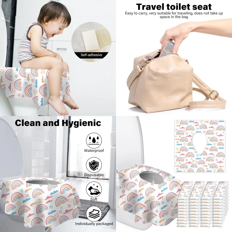 40 عبوة من أغطية مقاعد المرحاض للاستعمال مرة واحدة للأطفال الصغار والكبار بتصميم كبير جدًا مقاوم للماء مع تغليف فردي مثالي لـ