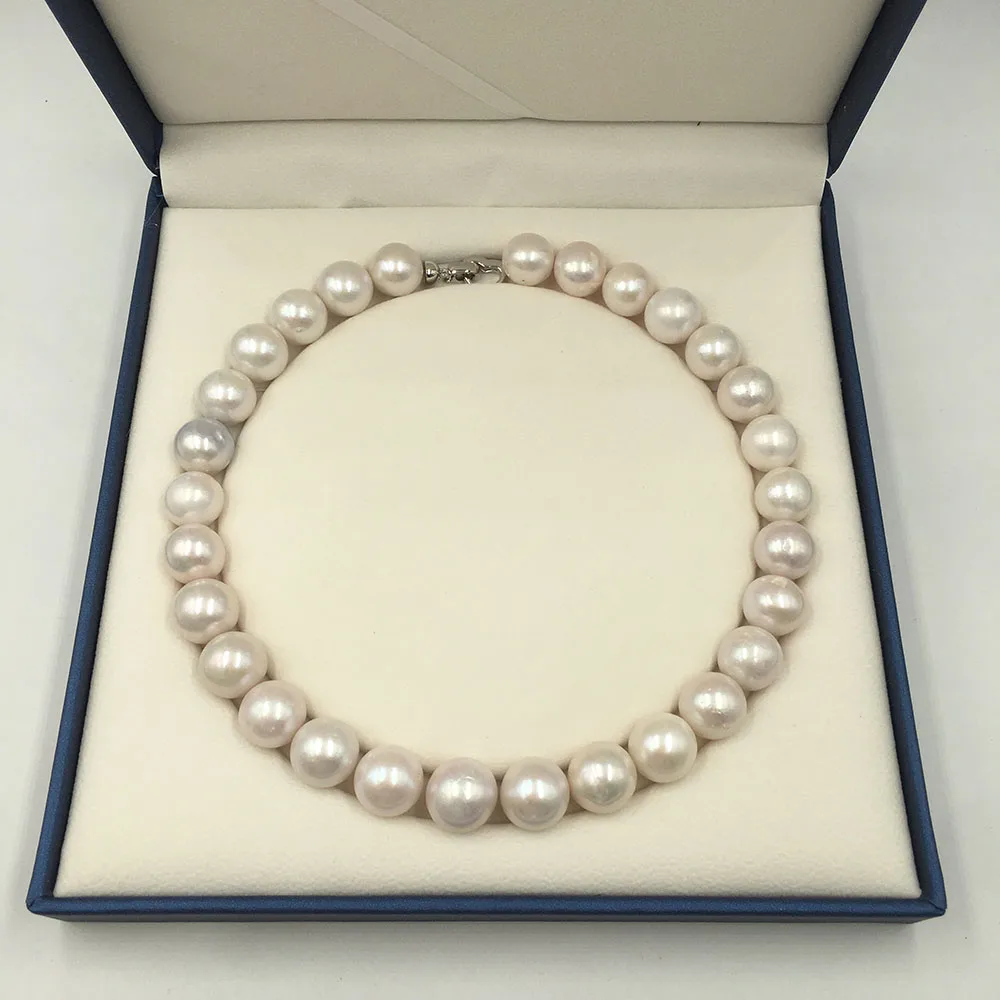 

13-16 Mm Biggest Round Nature Freshwater Pearl Choker Necklace, Nice Heart CLASP For Women, Knotted Beads