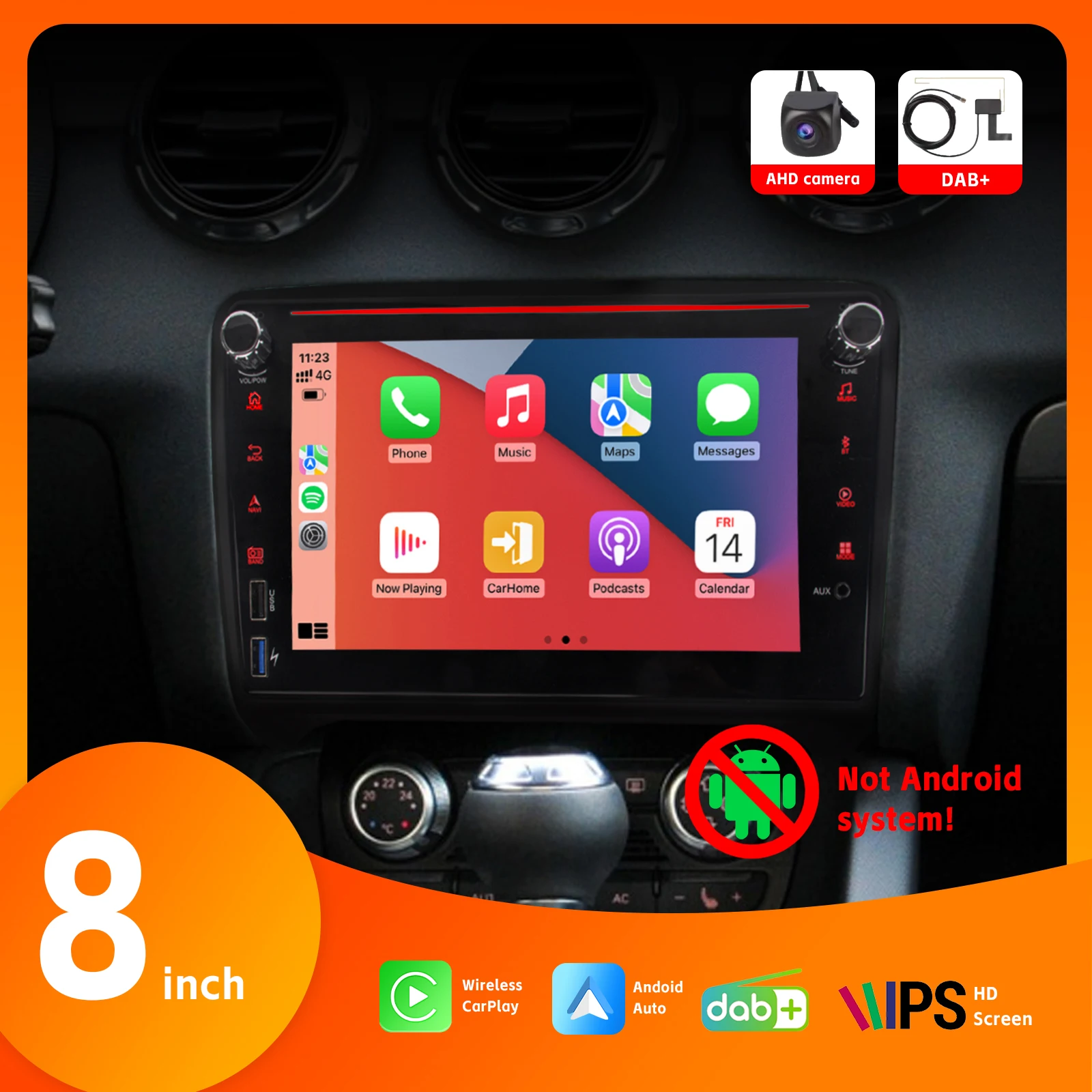 

HD IPS Touch Screen 8" Car Radio Wireless Carplay Android Auto DAB+ SWC BT AHD Rear View Camera for Audi TT MK2 8J 2004-2015