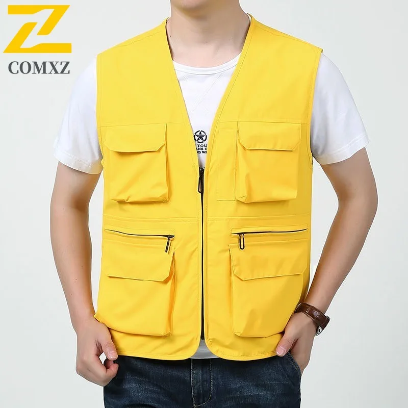 

COMXZ 2025 Outdoor Multi Function Workwear Vest Zipper Multi Pocket Coat Spring Autumn Plus Size Sport Vest