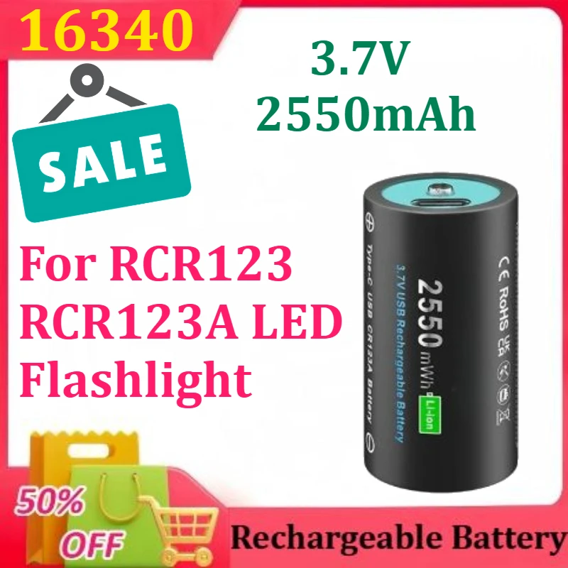 

CR123A CR123 16340 Rechargeable Battery with USB Inport for RCR123 RCR123A LED Flashlight 3.7V 2550mah Battery