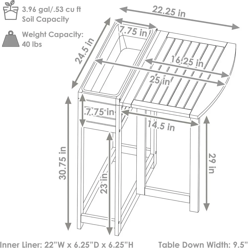 Raised Garden Bed with Shelving - Compact Tabletop Design, Holds 40 lbs, Natural Acacia Wood