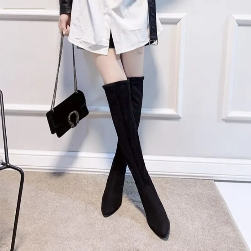 Pointed Toe Winter 2024 Elegant Heeled Women's Long Boots Heels on Promotion Fashion Sale Chic Boot Ladies Knee High Shaft Shoes