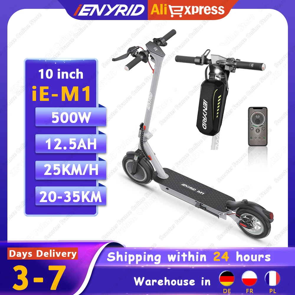 IE-M1 E-Scooter 500W Potenza di picco 36V12.5Ah Scooter elettrico per pendolari per adulti Pneumatici a nido d'ape da 10 pollici Controlli APP E-Scooter pieghevole
