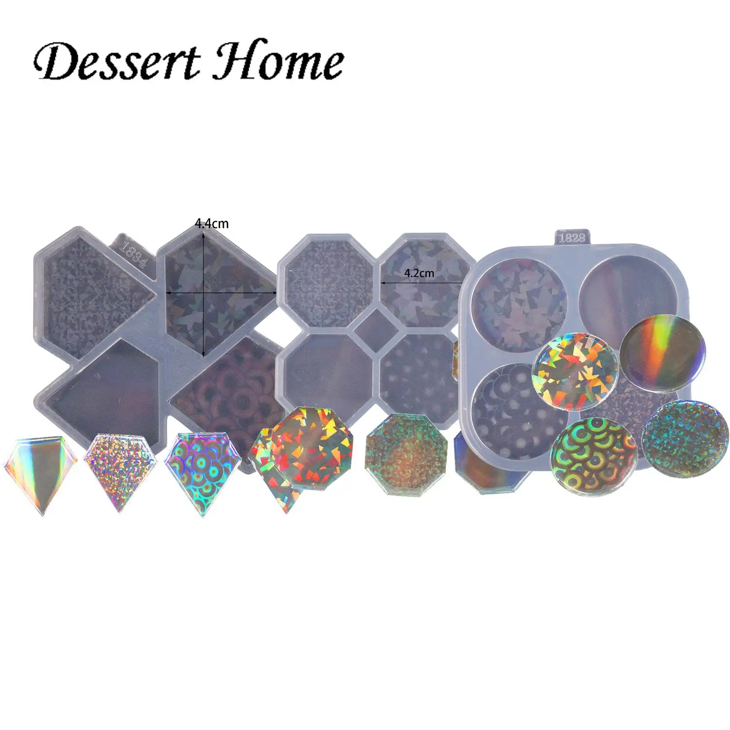 DY1828 Holographic Square/Heart/Hexagon/ Resin Crafting DIY Phone Grip Badge Reel Mold, Chocolate Fondant Craft Molds